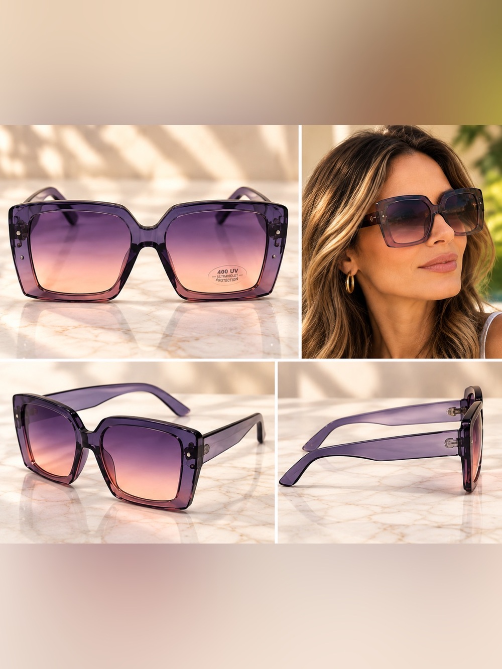 Purple Gradient Oversized Square Sunglasses